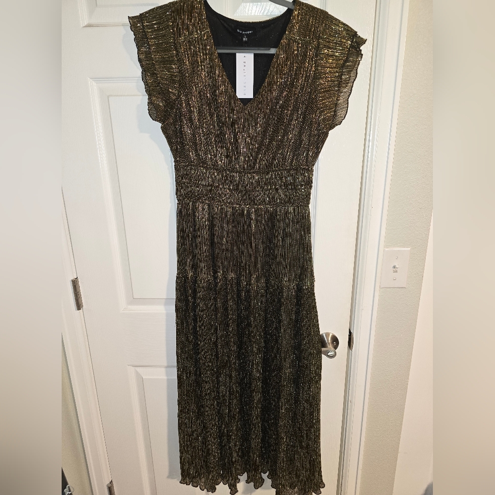 Baltic Born Metallic Bronze Pleated Midi Dress - Picture 5 of 6